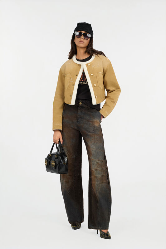 JC Camel Cropped Coat With Shearling Trim JC Camel Cropped Coat With Shearling Trim BEIGE VFT318-VF468