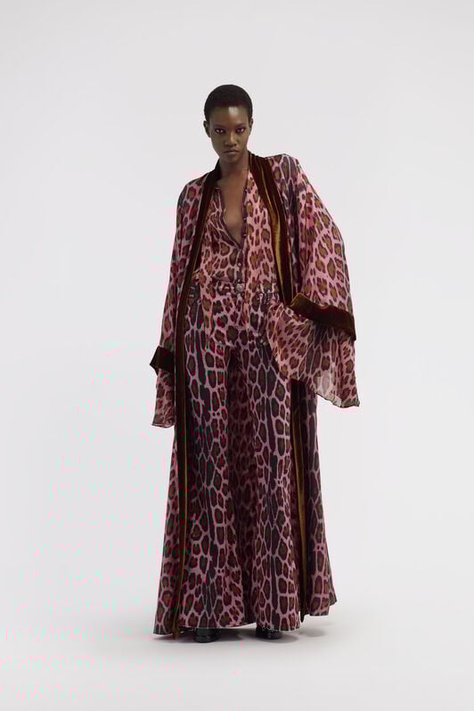 RC Belted coat with Leopard print Fuchsia RWT504-4QI13