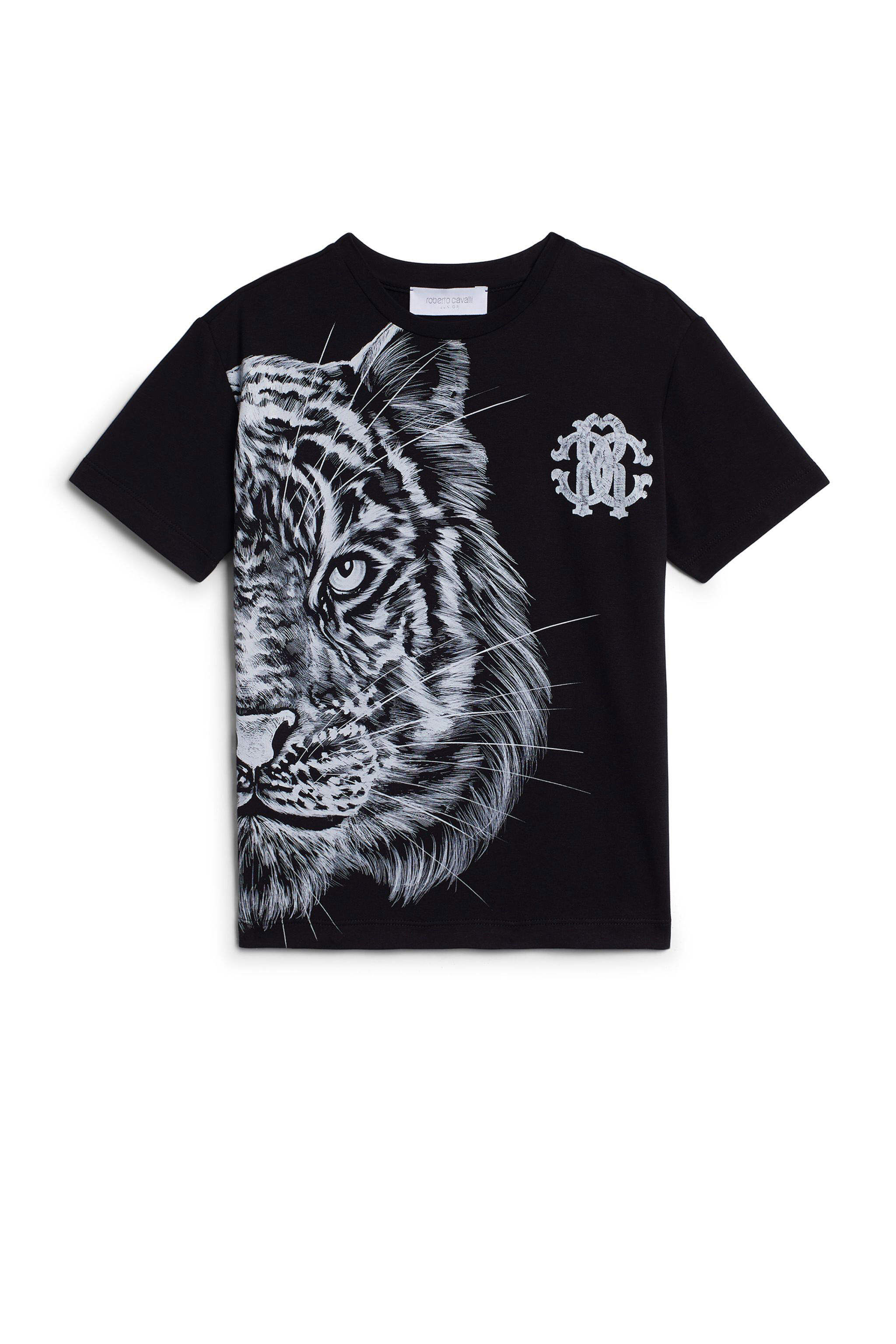 JU Black Tiger print T-shirt BLACK IJT674-JV025