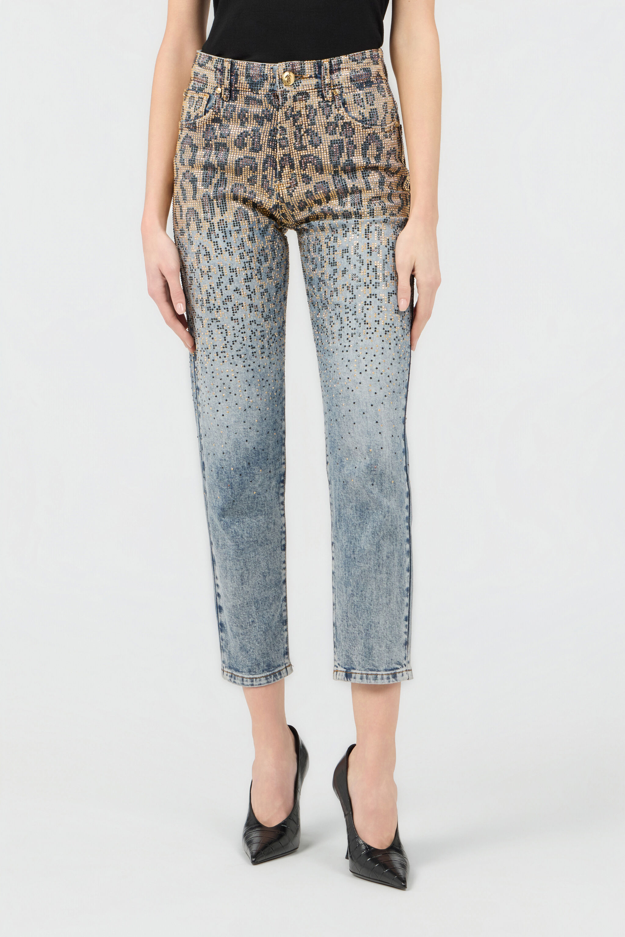 Denim Jeans With Gradient Rhinestone Effect in DENIM for Women