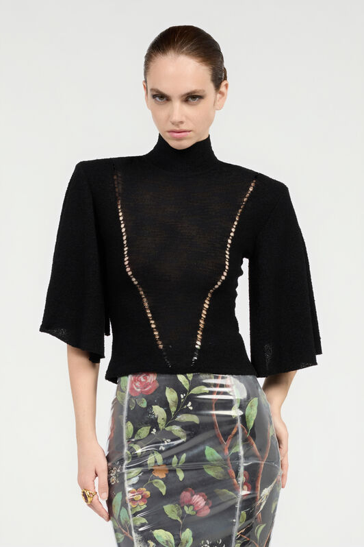 RC Black Wool-Blend Sweater With See-Through Effect RC Black Wool-Blend Sweater With See-Through Effect Black VWM601-MQ060
