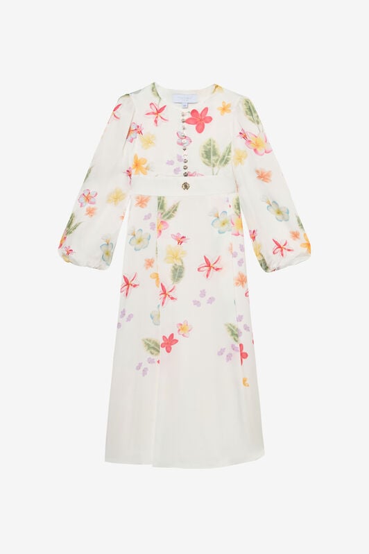 JU Long Dress with Floral Print MILKY WHITE UJT10X-6DO85