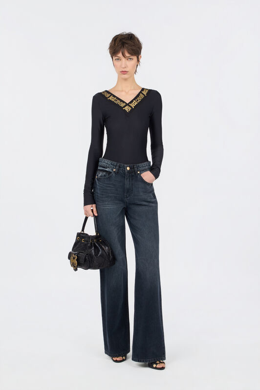 JC Black Fitted Bodysuit with Logo BLACK RKT921-RK428