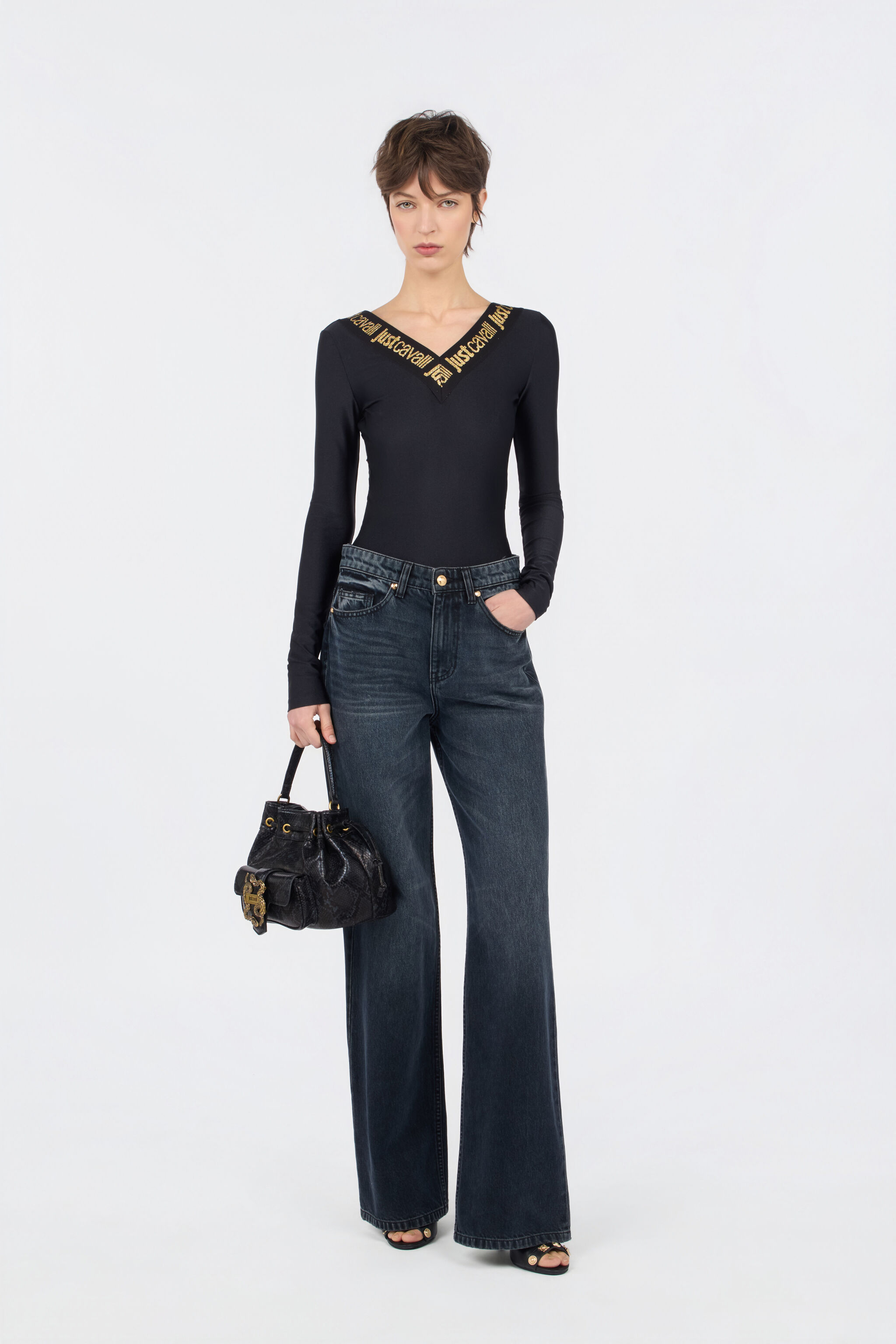 JC Black Fitted Bodysuit with Logo BLACK RKT921-RK428