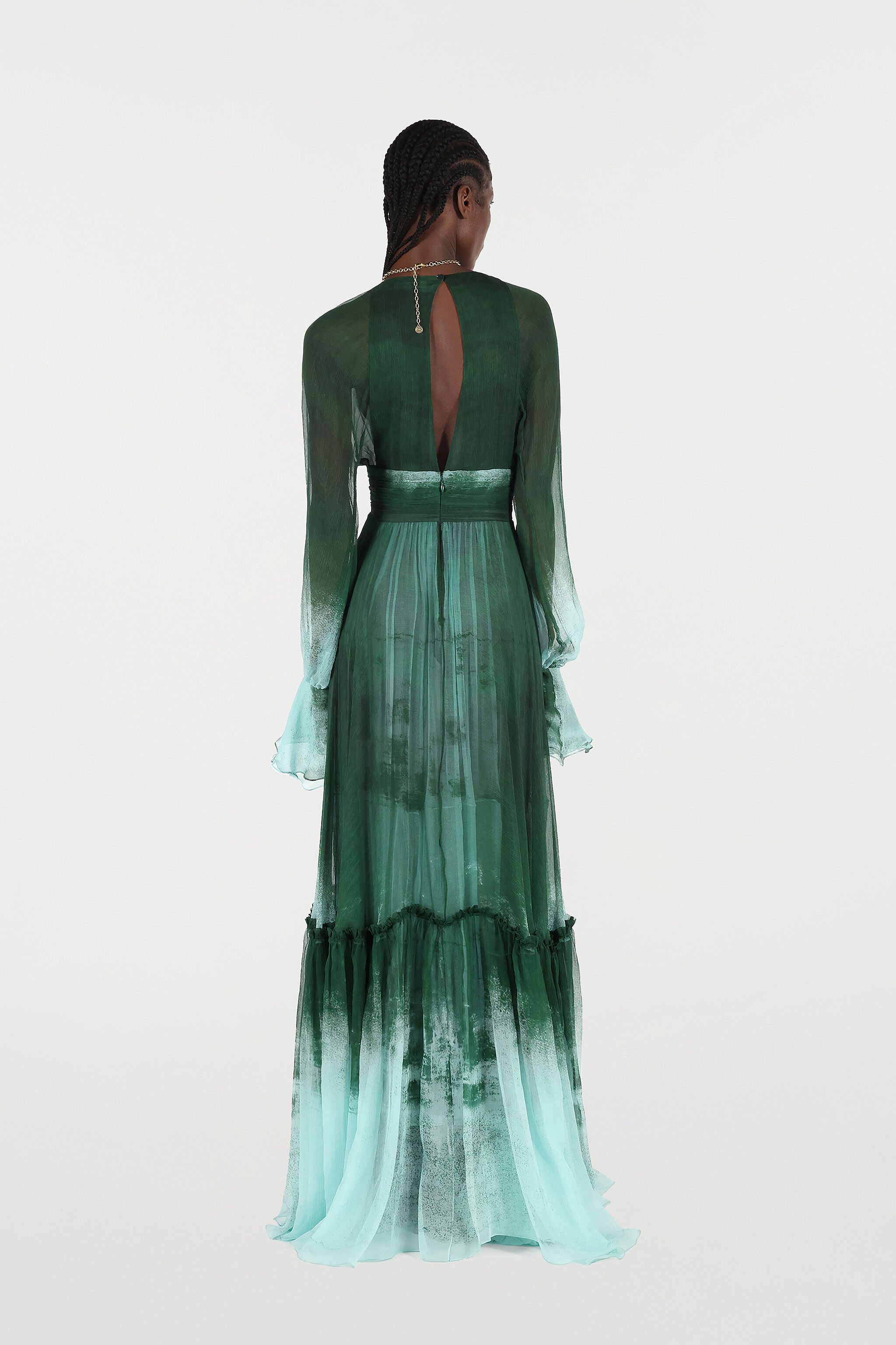 RC Empire Style Long Dress in Pure Silk VERDE/PISCINA VKT152-CKP69