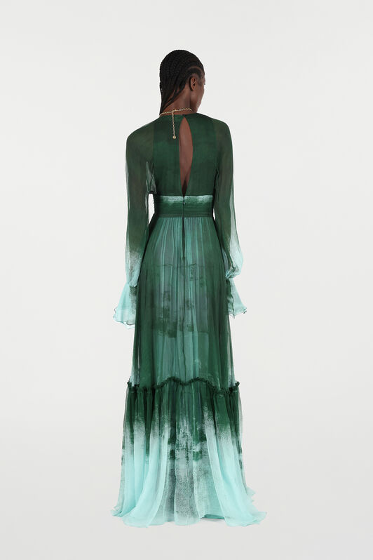 RC Empire Style Long Dress in Pure Silk RC Empire Style Long Dress in Pure Silk VERDE/PISCINA VKT152-CKP69