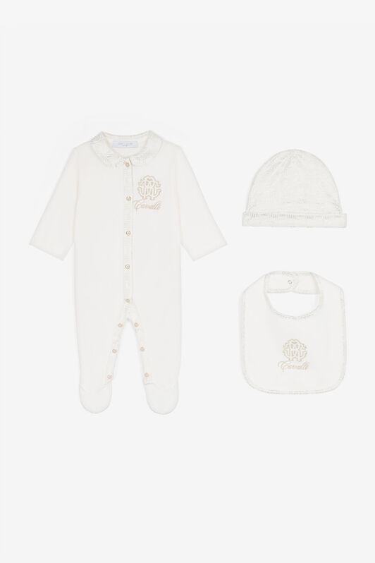 JU RC Monogram-Embroidered Cotton Babygrow Set White RJT848-JD001