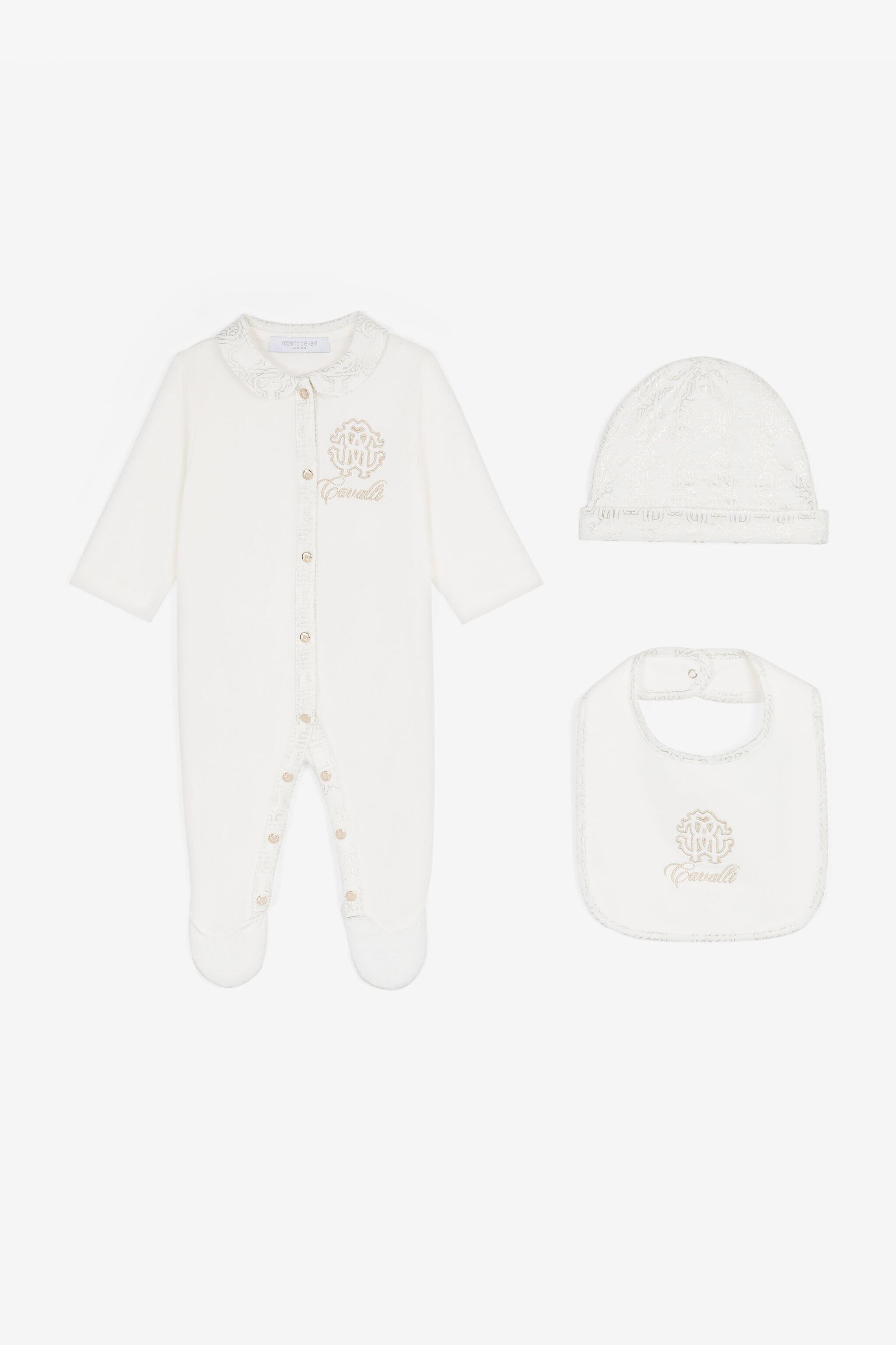 JU RC Monogram-Embroidered Cotton Babygrow Set White RJT848-JD001