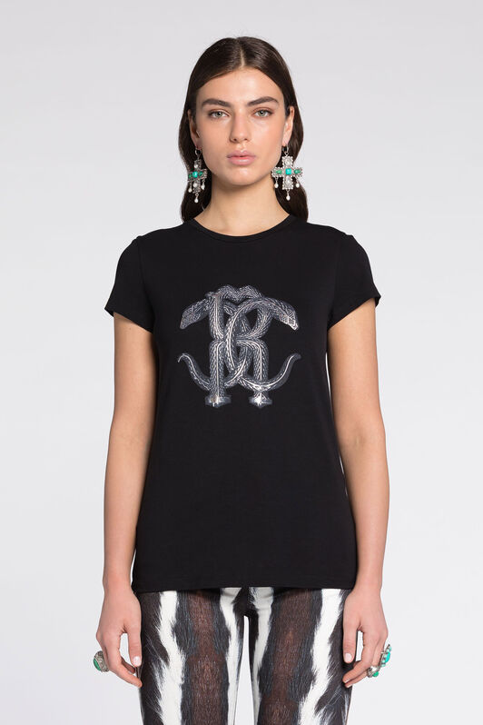 RC T-shirt con Monogram Mirror Snake Nero/Argento RKT60C-JD061