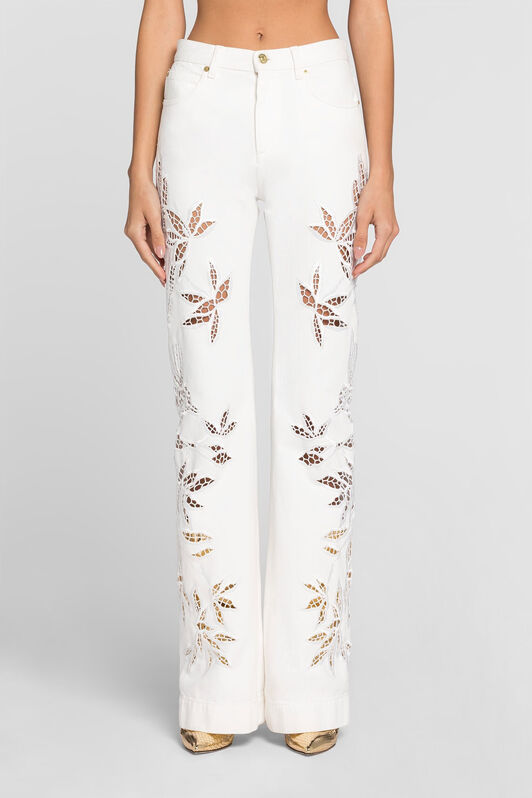 RC Floral Cut-Out Flared Jeans White QKJ231-DE013