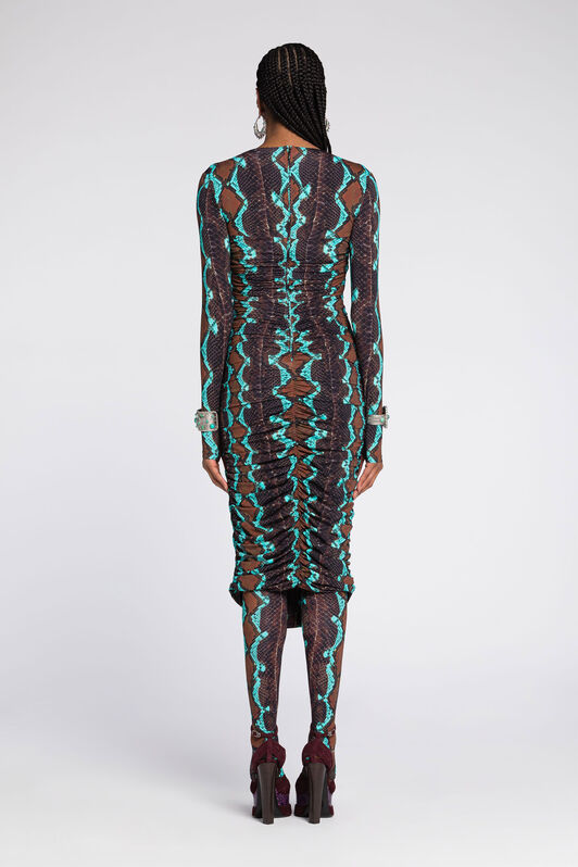 RC Snakeskin-Print Midi Dress Dark brown/Light blue RKT171-LNH22