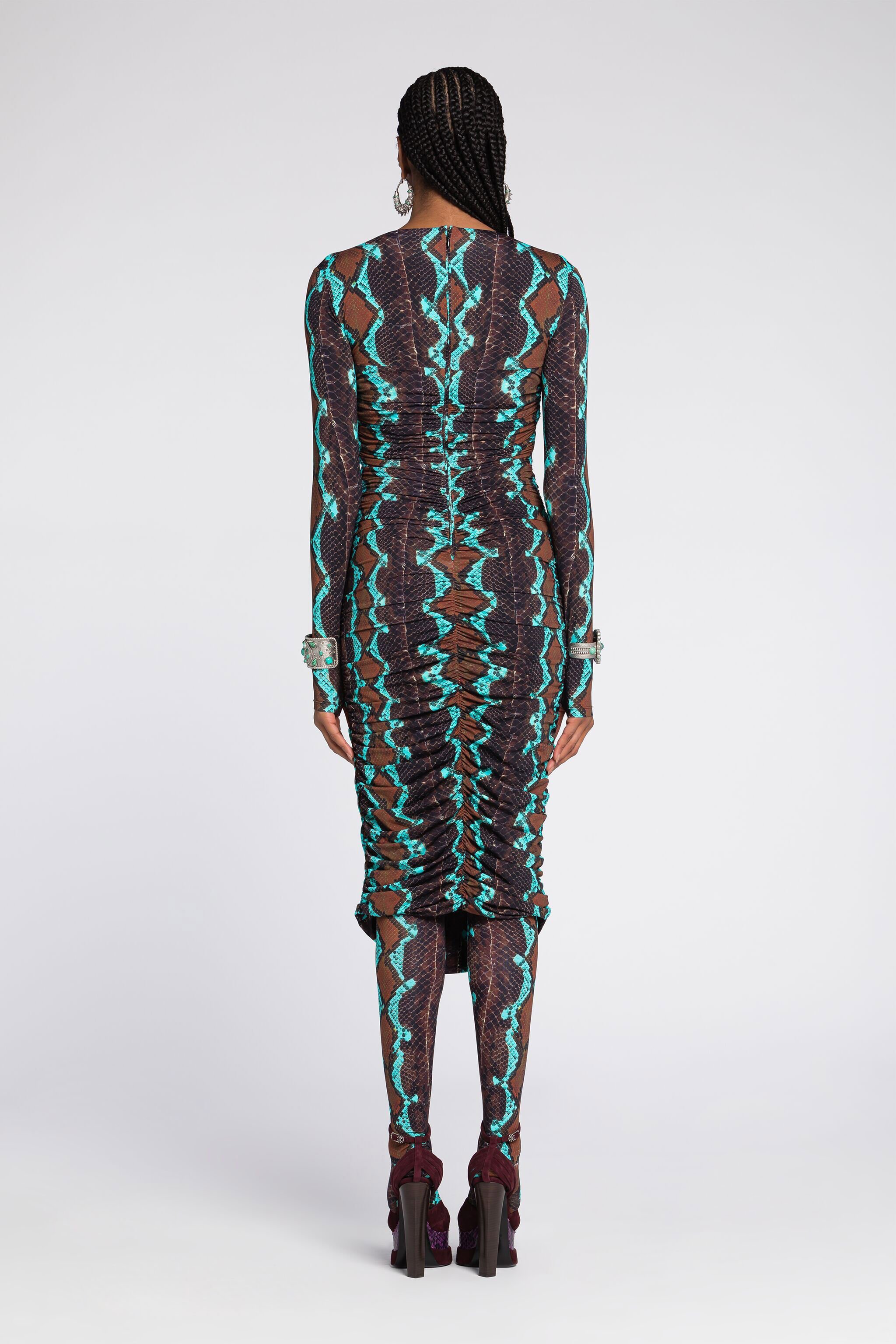RC Snakeskin-Print Midi Dress Dark brown/Light blue RKT171-LNH22