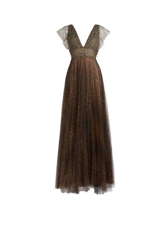 RC Maxikleid aus Tüll mit Leopardenmuster DARK GREY/GOLD/BRAWN LQT102-RP072