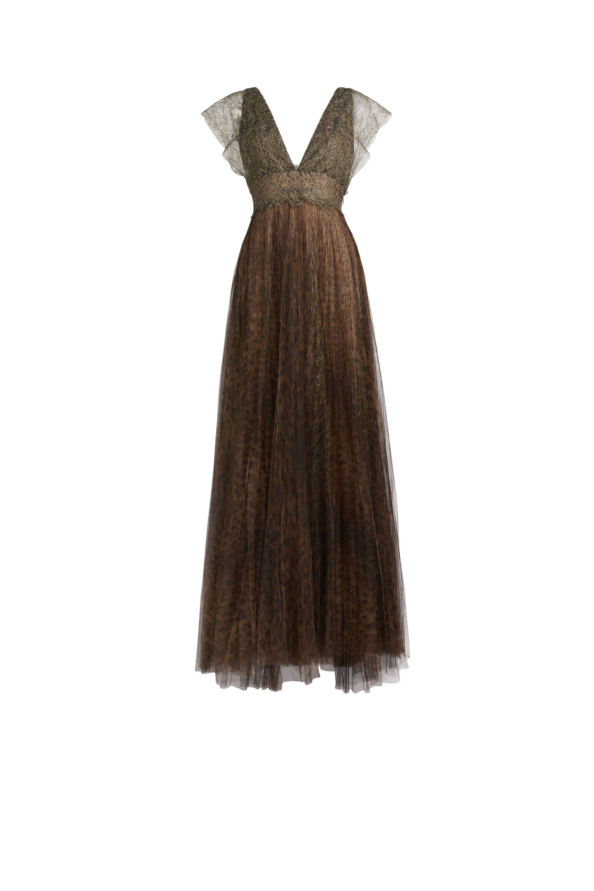 RC Maxikleid aus Tüll mit Leopardenmuster DARK GREY/GOLD/BRAWN LQT102-RP072