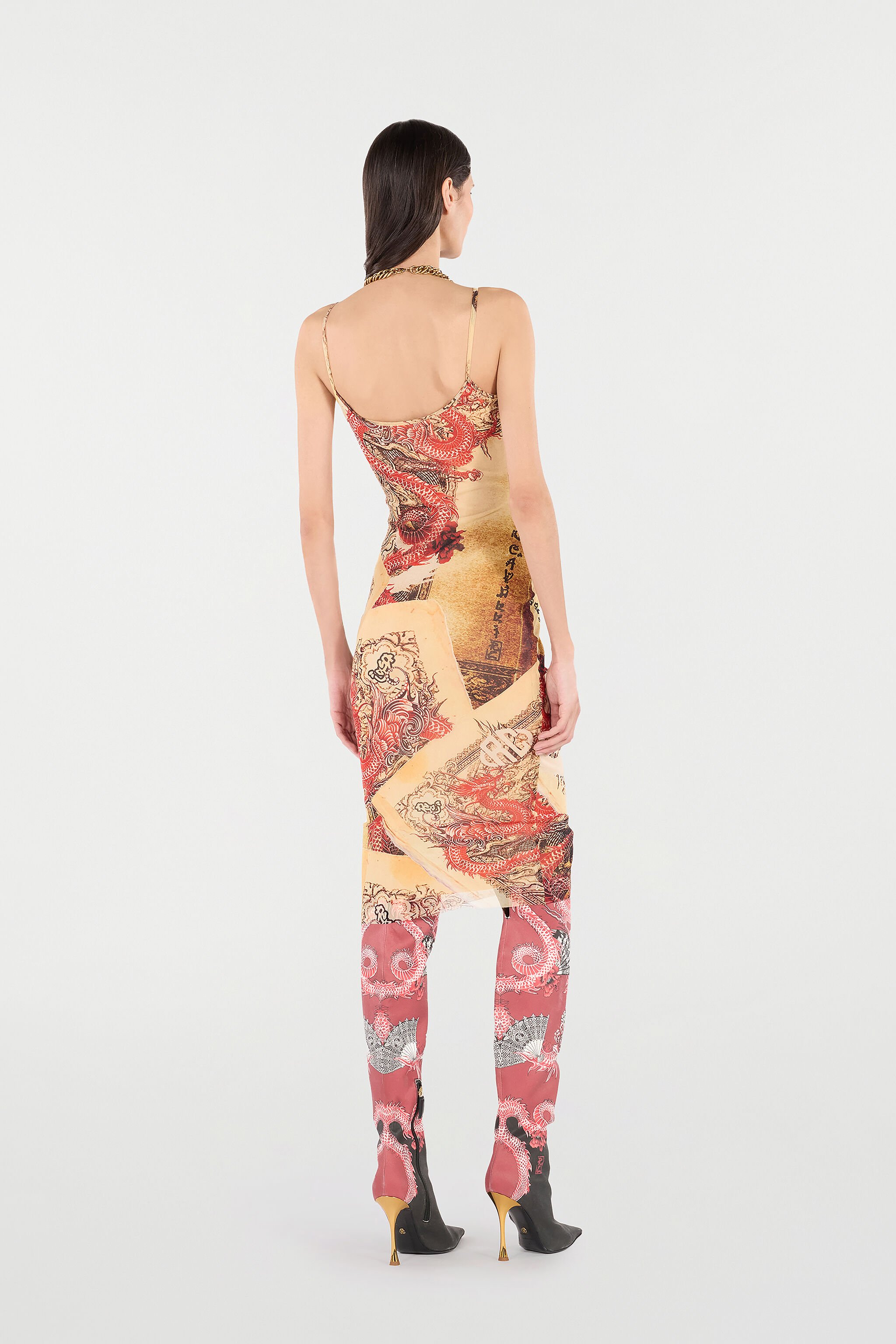 RC Bodycon Dress with Oriental Print NATURALE/ROSSO VQT10F-TLQ00