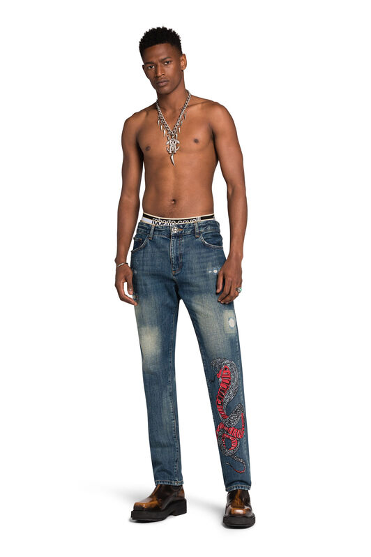 RC Snake-Print Slim-Fit Jeans Dark blue JSJ20K-DS015