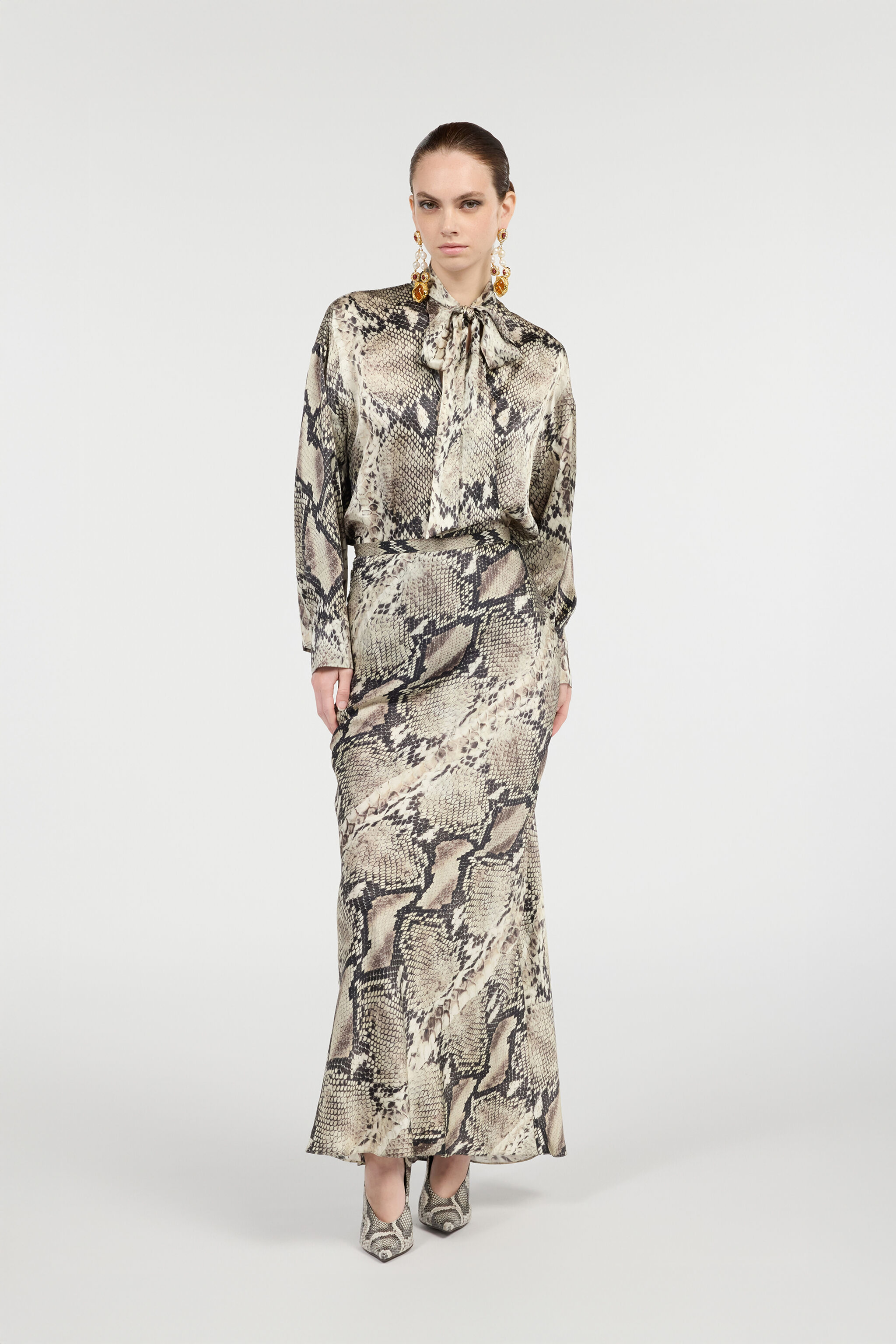 RC Long Silk Skirt with Python Print Light Brown VWT302-TYQ75