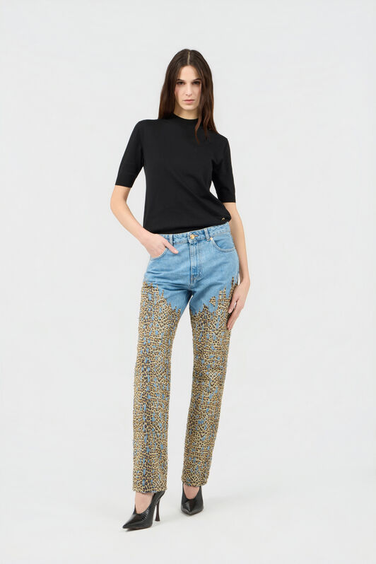 RC Wide Leg Denim Jeans With Baby Jaguar Print DARK BLUE WQJ210-VT003