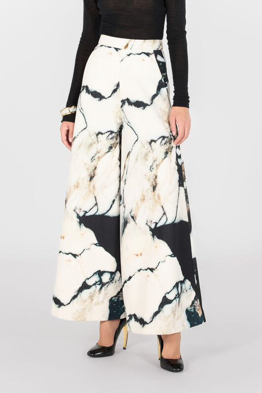 RC Loose flare trousers with Marble print Black/White TWT202-9MN18