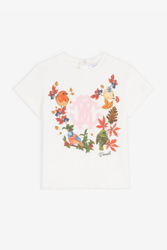 JU Bird-Print Cotton T-Shirt White RJT60J-JD001