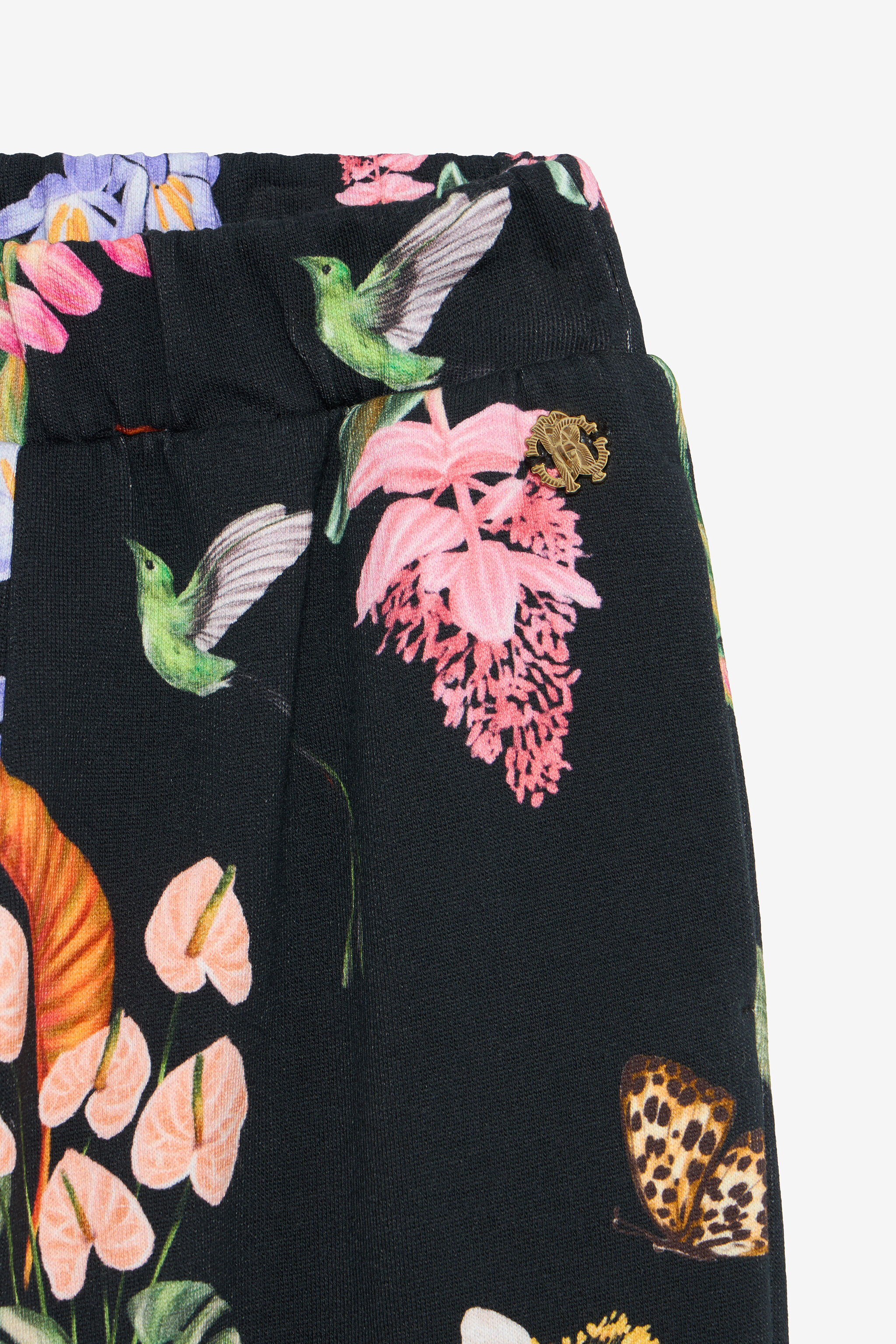 JU Black Track Pants with Tropical Print BLACK VJT23B-5OP32