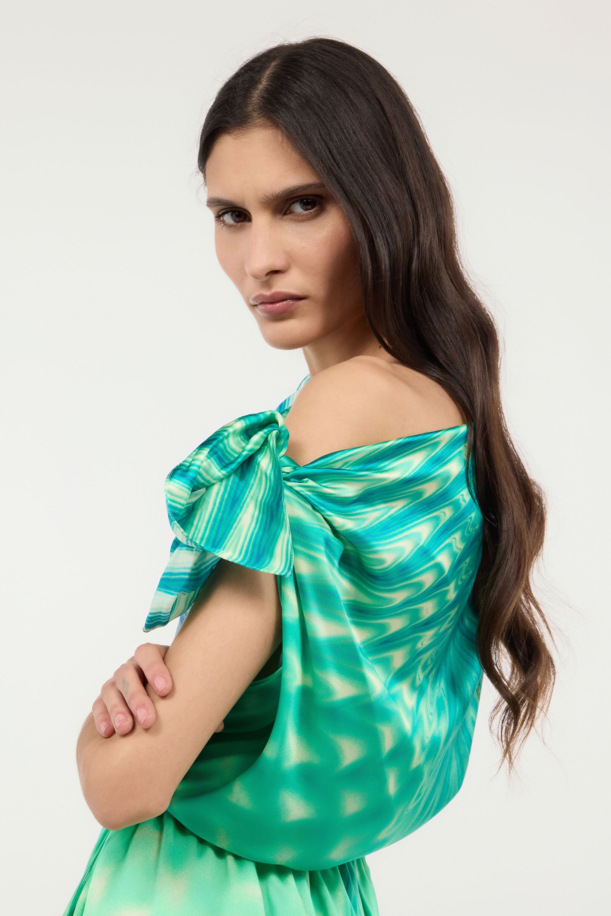 RC Minivestido De Seda Con Estampado Optical Glass Verde claro UKT119-RYN47