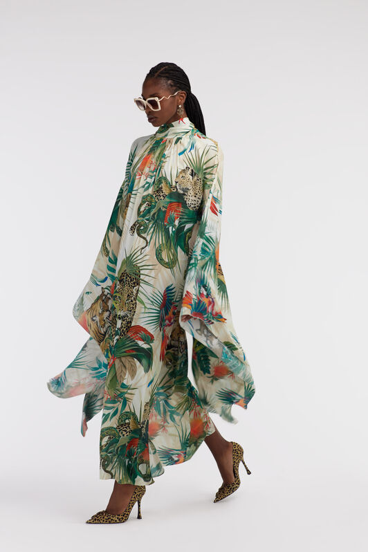 RC Robe Caftan Imprimé Jungle Col Montant Vert SKT138-7HI88