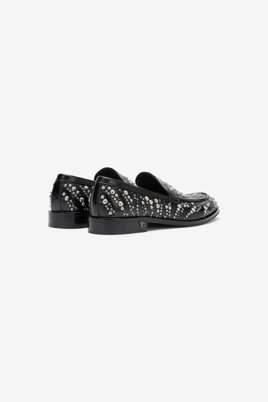 RC Mocassini In Pelle Con Borchie E Strass Nero/Argento URS001-PZA96