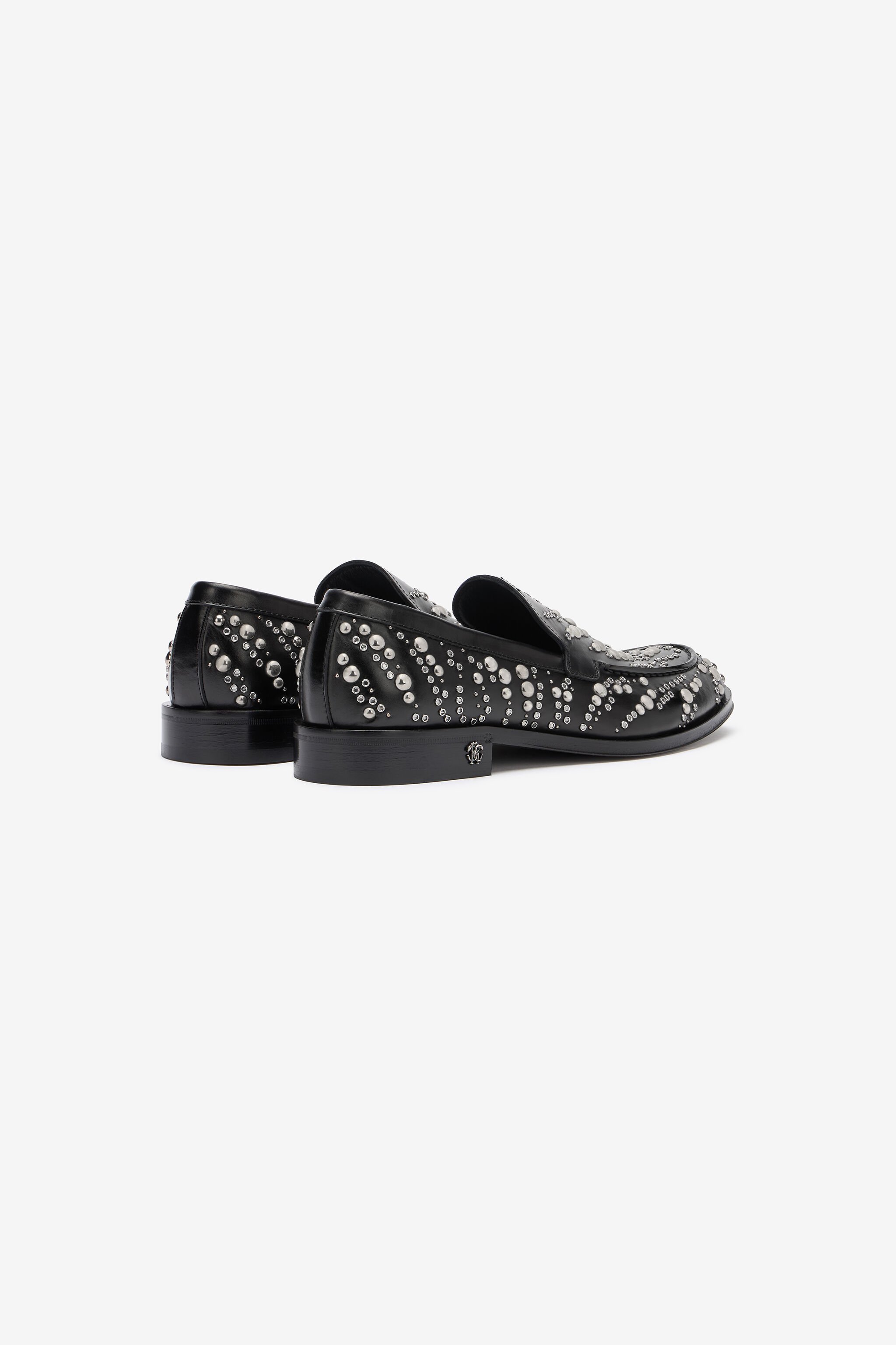 RC Mocassini In Pelle Con Borchie E Strass Nero/Argento URS001-PZA96