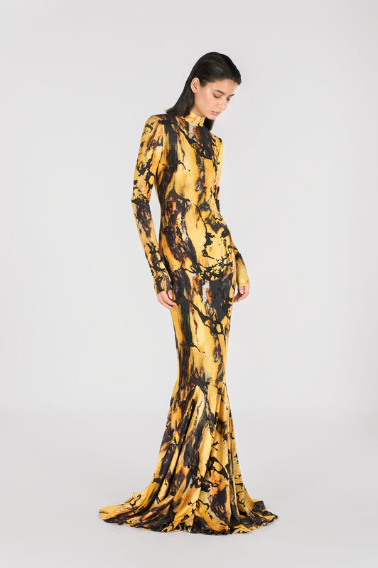 RC Long dress with Marble print Yellow TWT116-CPN21