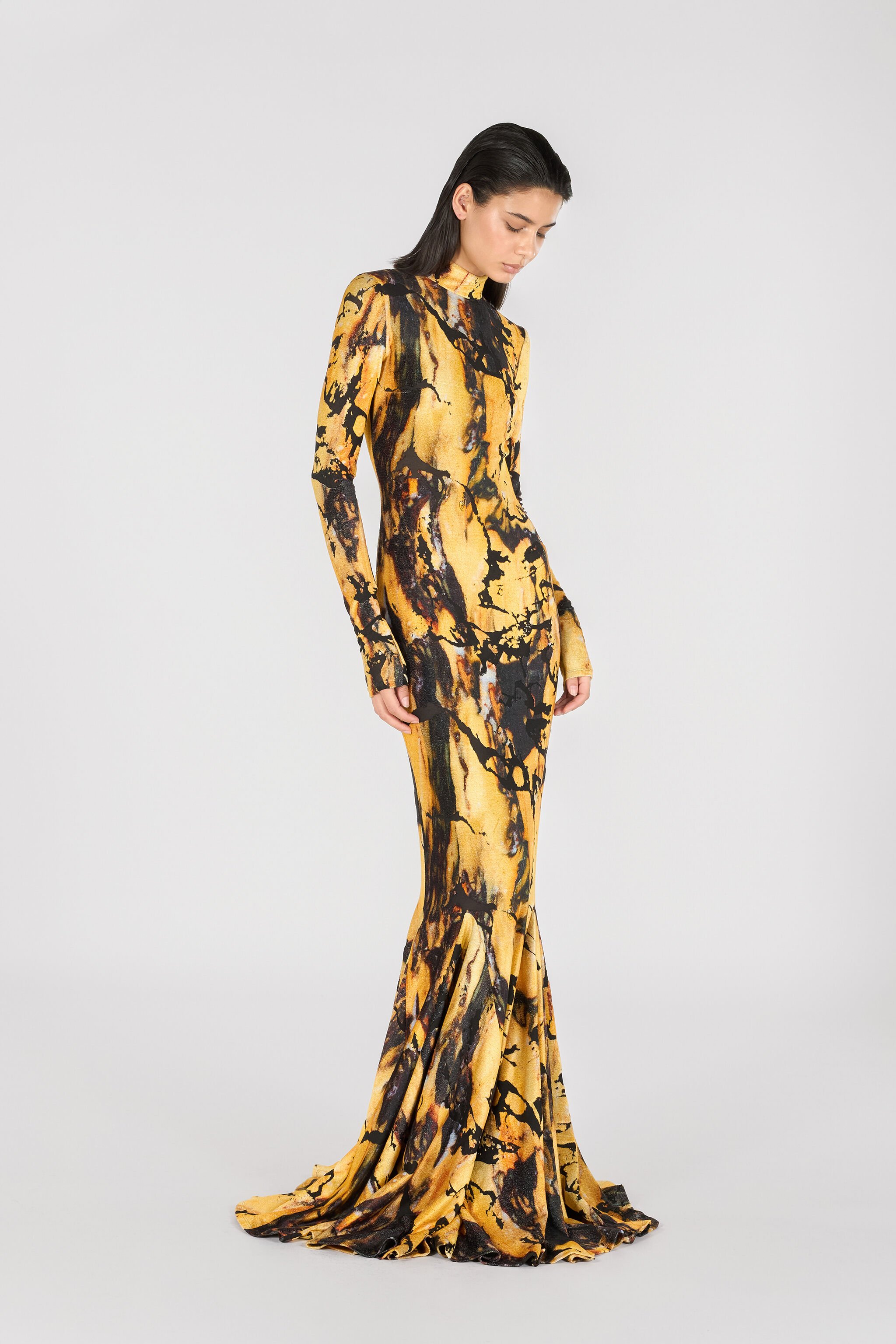 RC Long dress with Marble print Yellow TWT116-CPN21