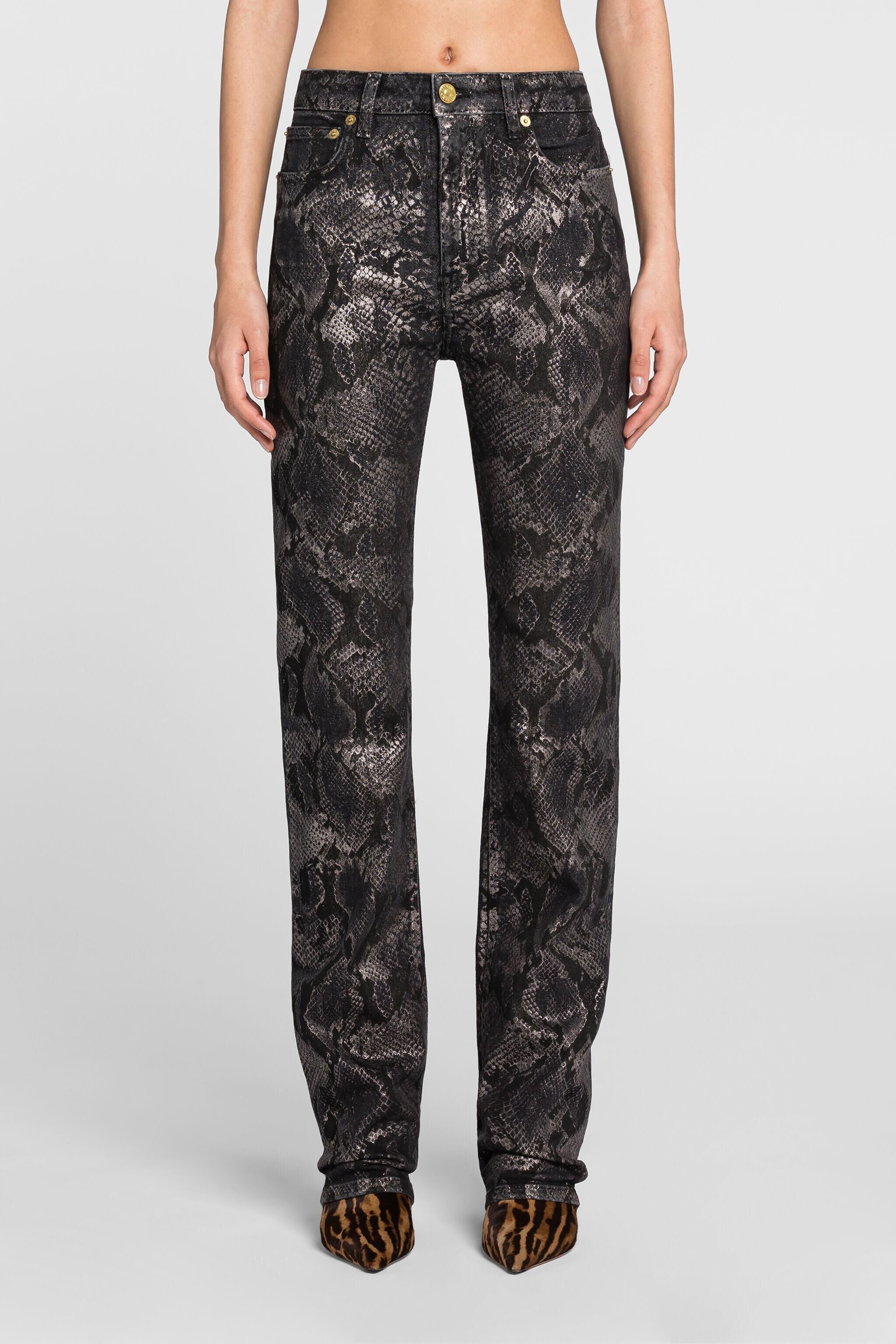 RC Metallic Python-Print Straight-Leg Jeans Black PKJ218-DE020