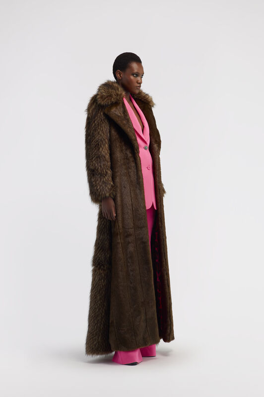 RC Faux fur with Leopard print interior Dark brown RWT502-FY037