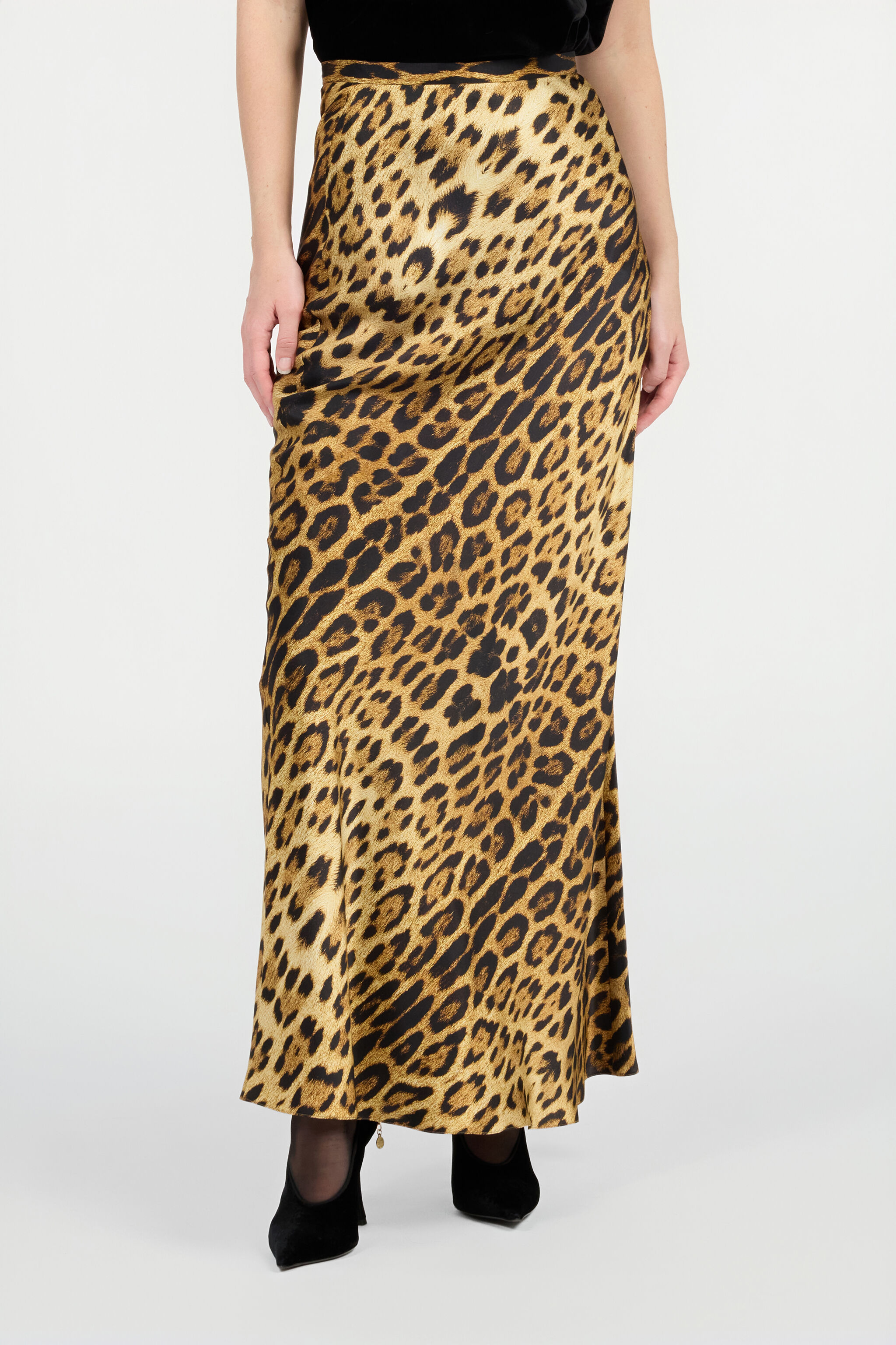 RC Silk Skirt with Jaguar Skin Print Brown VWT302-TYQ71