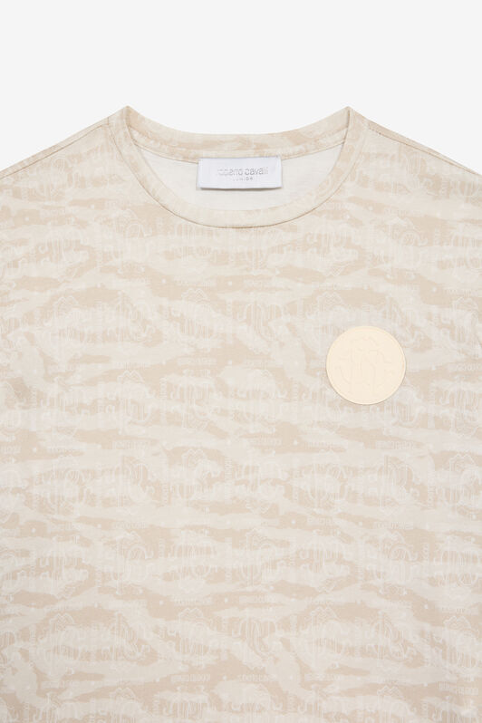 JU T-Shirt With Tiger Skin Print And Patch Ivory UJT60K-JFO44