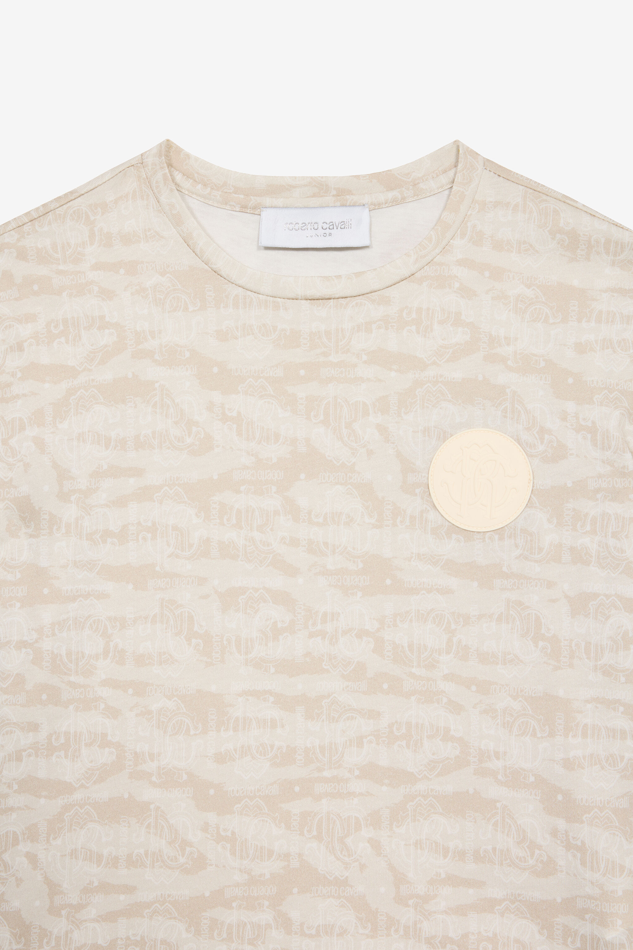 JU T-Shirt With Tiger Skin Print And Patch Ivory UJT60K-JFO44