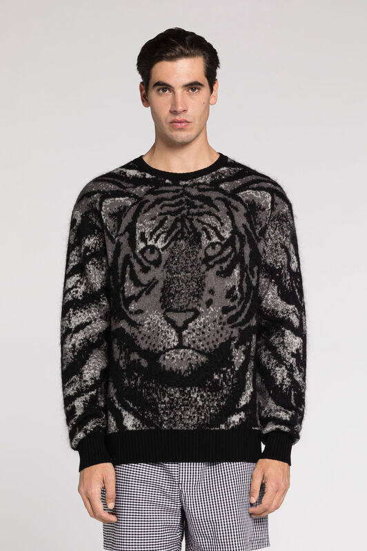 RC Pull à motif tigre en intarsia Gris RRM602-MA006