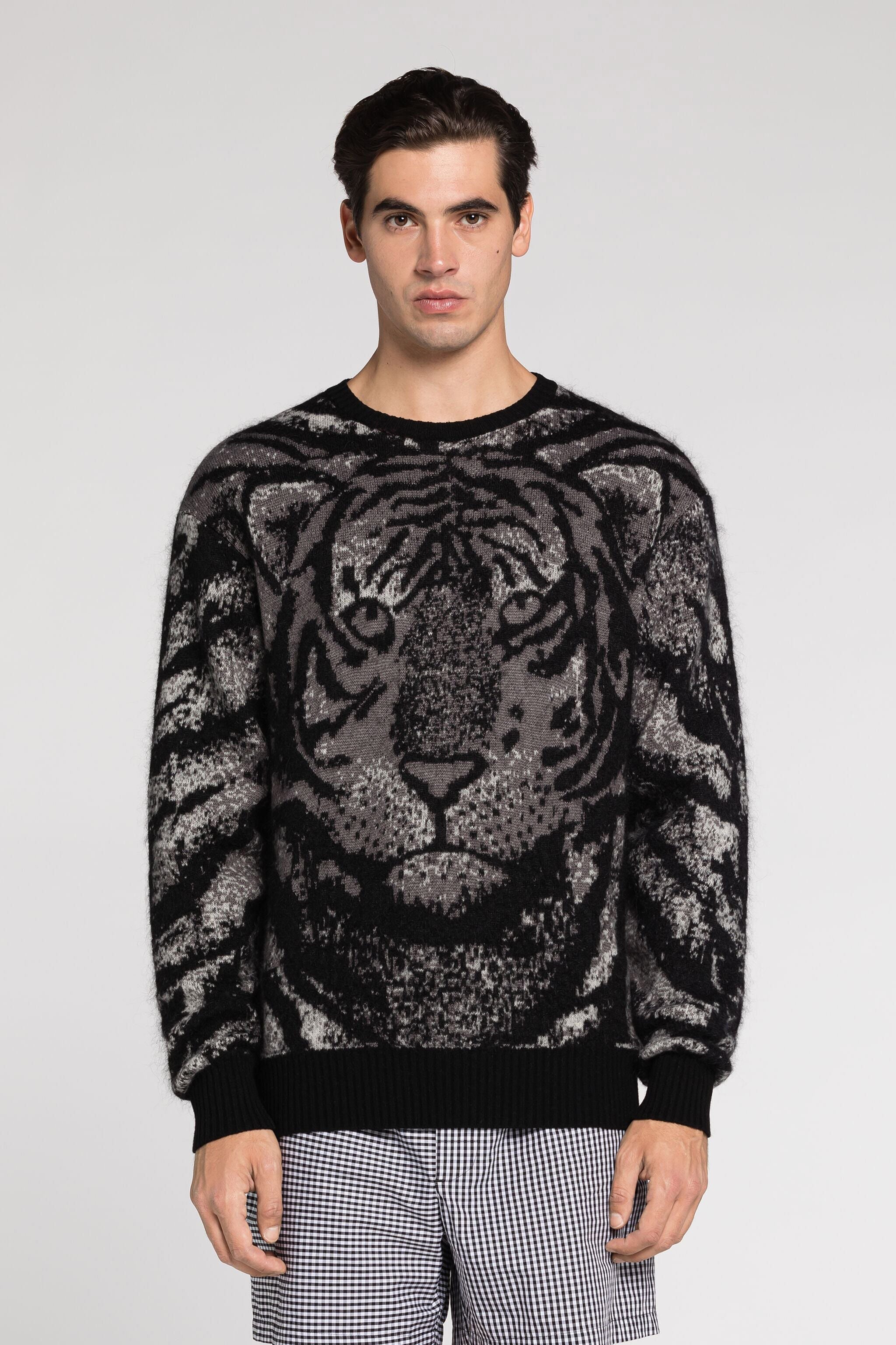 RC Pull à motif tigre en intarsia Gris RRM602-MA006