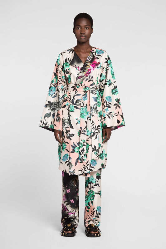 Flower FelixPrint Reversible Wrap Coat in CANDY FLOS PINK/NERO for