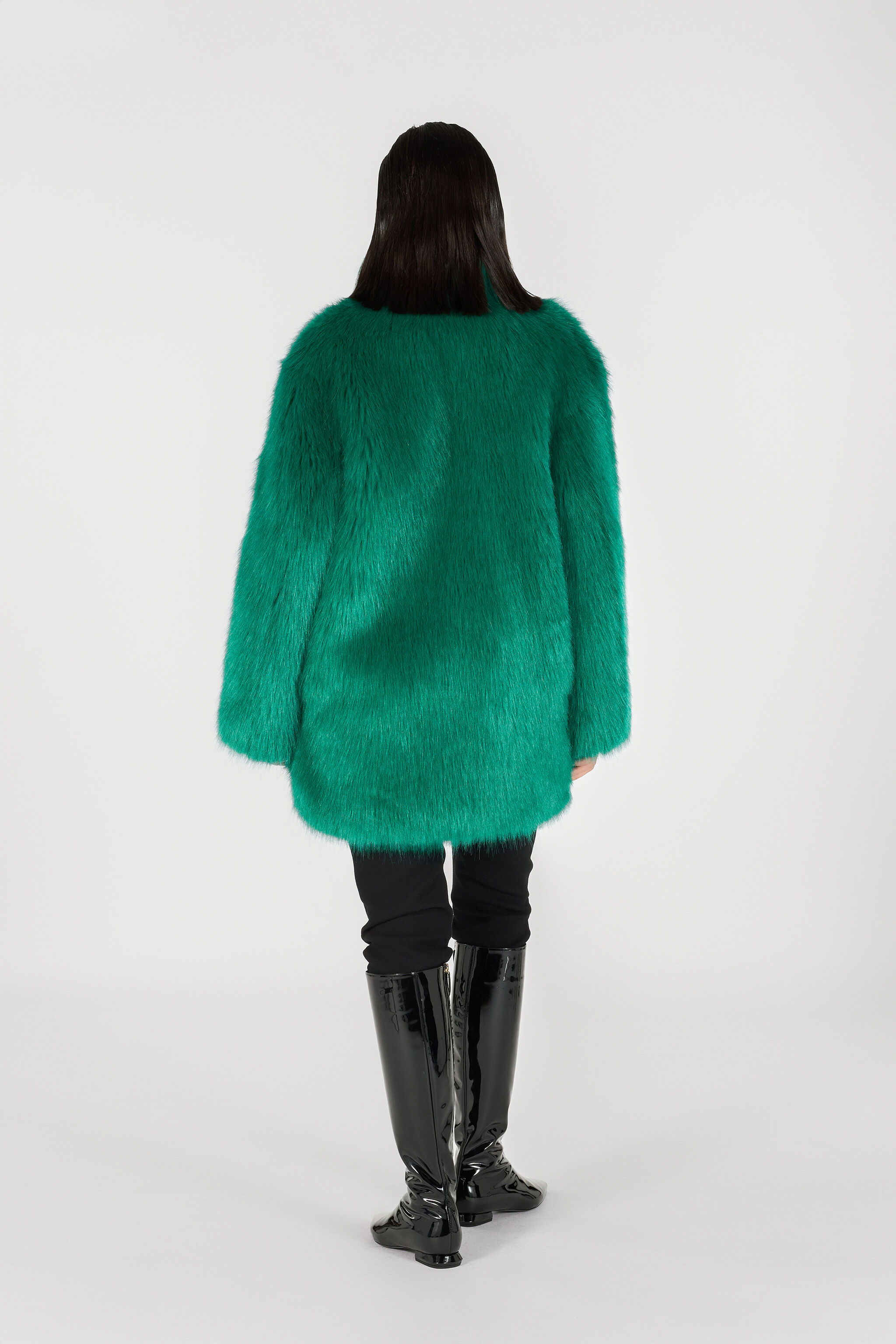 RC Faux fur coat with high collar Green TKT503-FY078