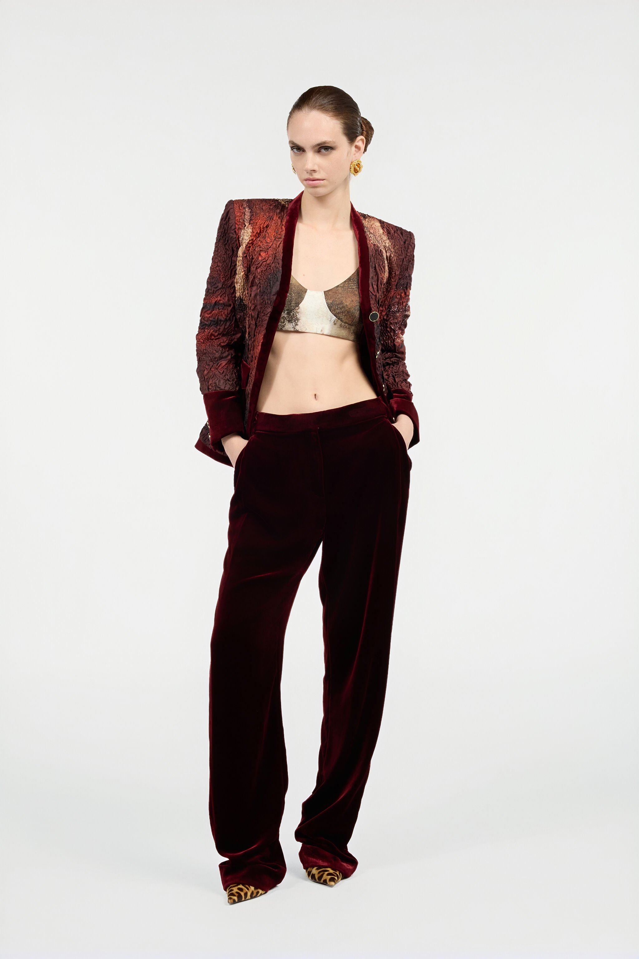 RC Red Silk Jacket With Marble Print Red VWR407-OZQ74