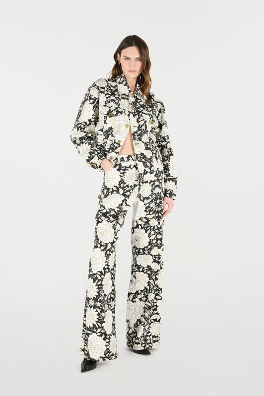 RC Pants with All-Over Floral Print Black/White VQJ207-DAP71