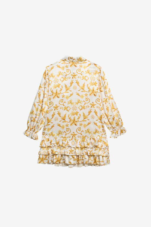 JU Danza Floreale Bordeaux Print Silk Mini Dress WHITE/GOLD TJT10I-SCN37