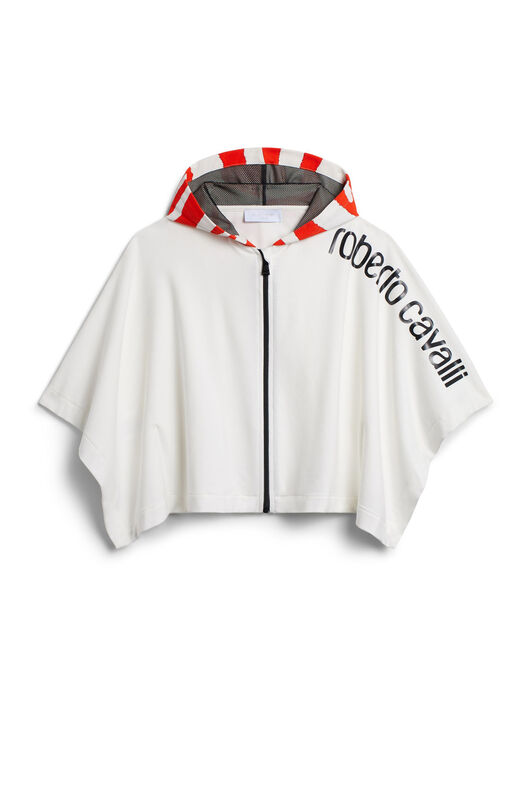JU Weißes Cape mit Kapuze mit Zebra-Print MILKY WHITE IJT900-CF042