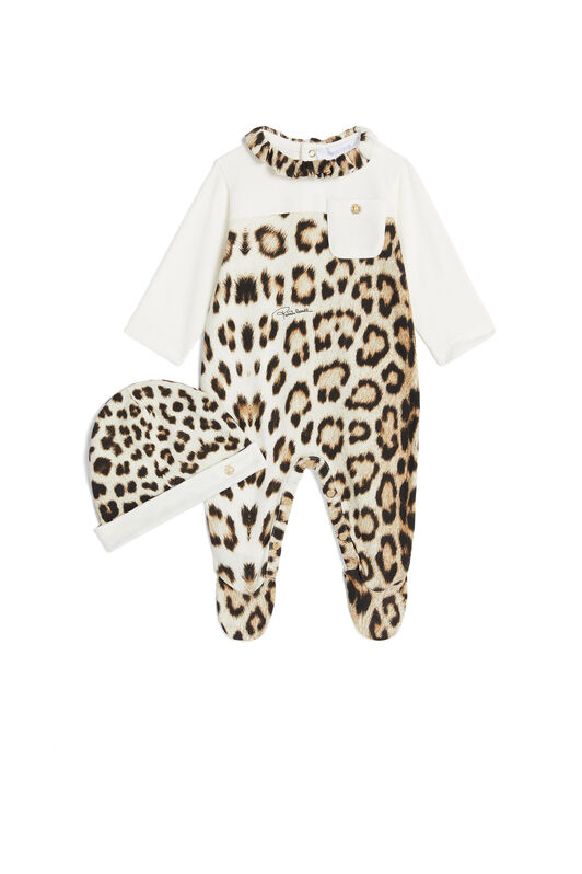 JU Jaguar-Print Romper Set BEIGE/WHITE/BLACK MJT804-JMQ64