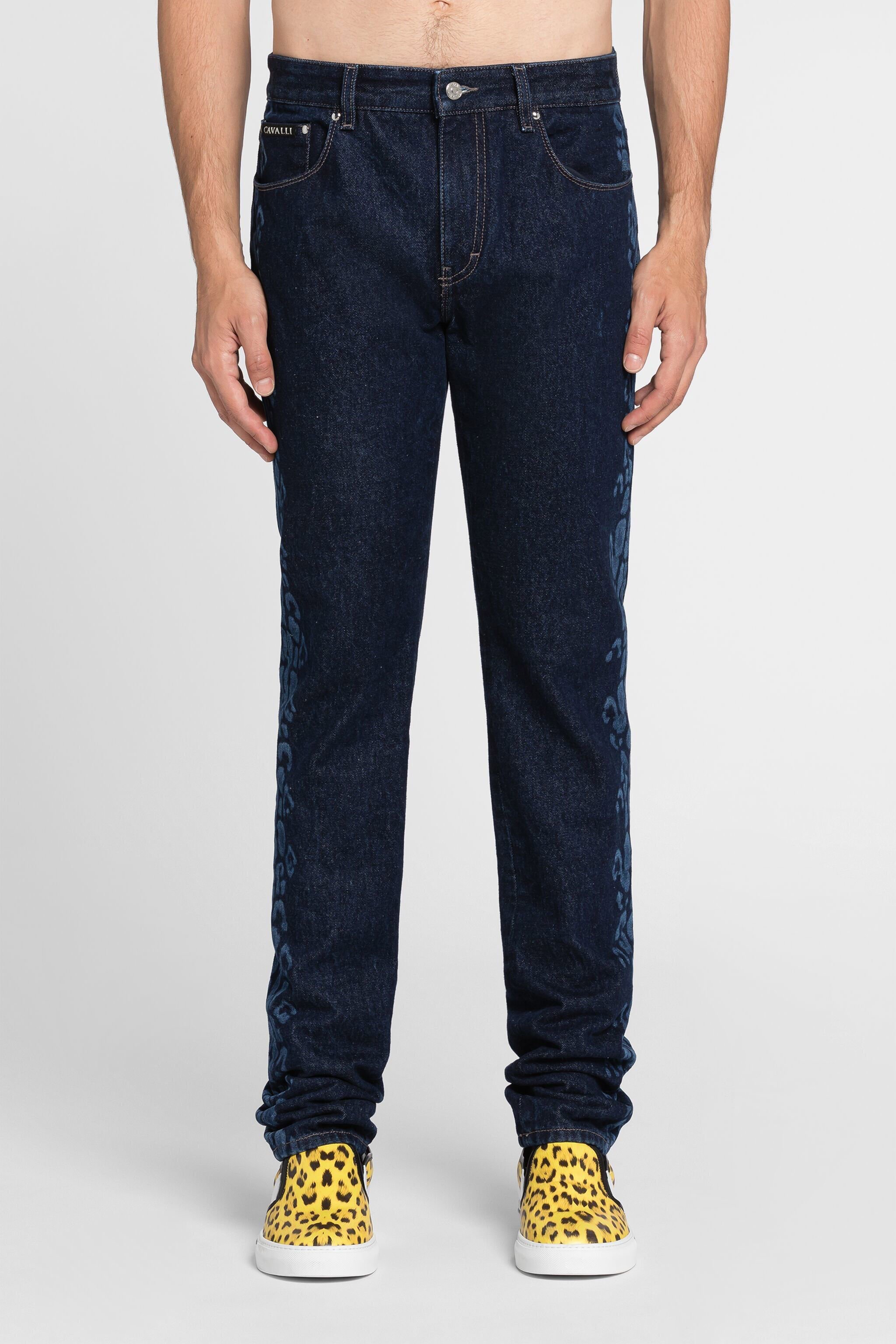 RC Leopard print straight-leg jeans Dark blue QRJ200-DL007