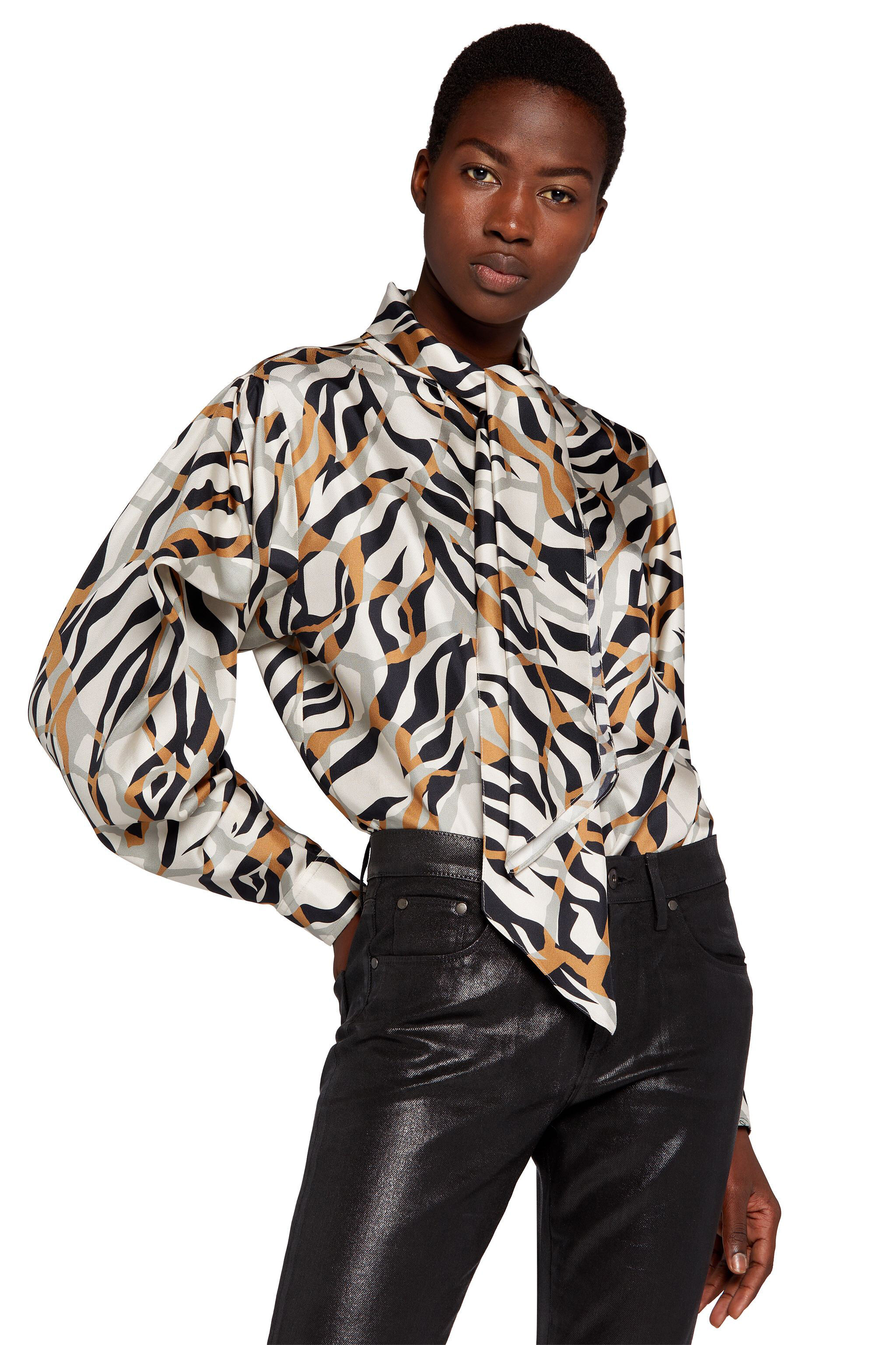 RC Tiger Twiga-Print Silk Top CAMEL/BLACK JQT707-2NQ98
