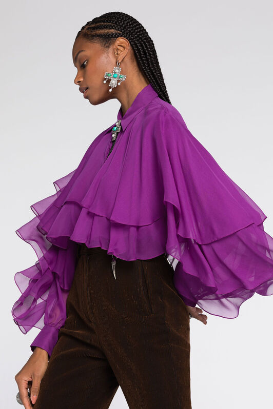 RC Ruffled Silk Blouse Purple RKT702-XV005