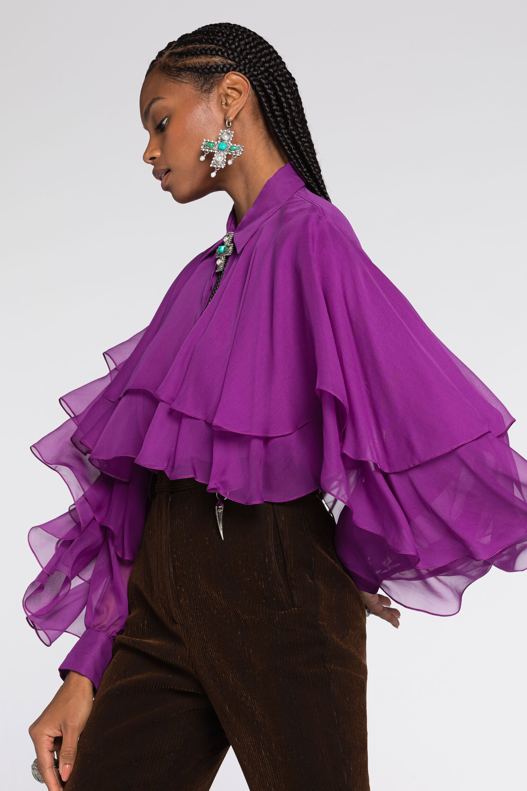 RC Ruffled Silk Blouse Purple RKT702-XV005