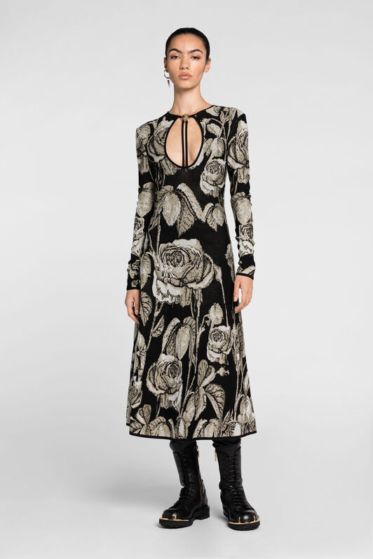 RC Rose-Jacquard Cut-Out Dress SILVER/BLACK PQM103-MI150